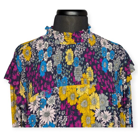 NWT Scoop Ruffled Colorful Floral Print Long Sleeve Blouse Size XL - Picture 2 of 16